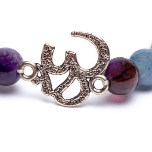 Ametista Aventurina Quartzo Claro mala-bracelete com OM - harmonia, 21 contas