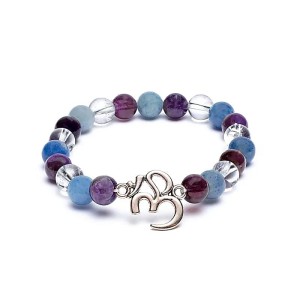 Pulseira de ametista e aventutina com cristal de rocha OHM, 8mm