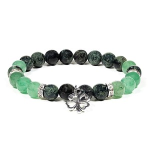 Pulseira de jaspe cambaba com aventurina verde e trevo, 8mm