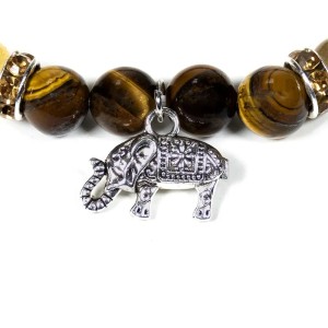 Pulseira com olho de tigre e quartzo rutilo e elefante, 8 mm