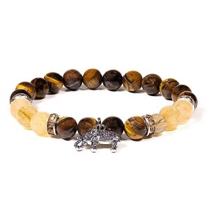 Armband met tijgeroog en rutielkwarts en olifant, 8mm