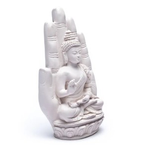 Boeddha in witte hand, beeld, 23cm