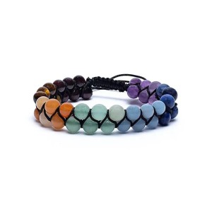 Pulseira dupla 7 chakras, ajustável, 6mm