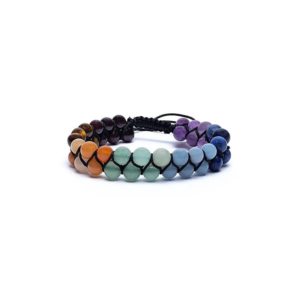 Pulseira dupla 7 chakras, ajustável, 6mm