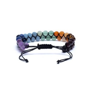 Pulsera doble 7 chakras, ajustable, 6mm