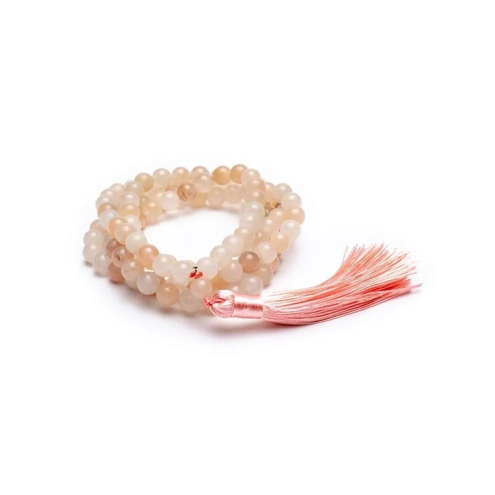 Cuentas de oración de aventurina rosa con borla Mala, 108 cuentas, 8mm