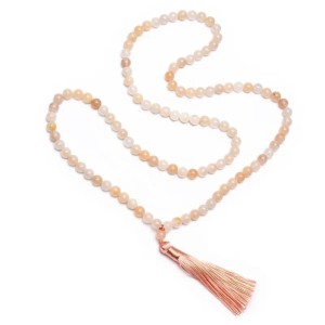 Pink aventurine prayer beads with tassel Mala, 108 beads, 8mm