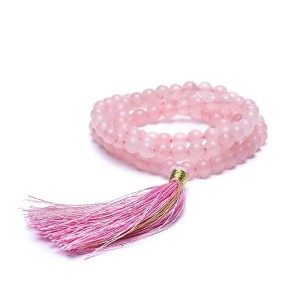 Rose Quartz Prayer Beads, calitate AA, 108 margele + sac de brocart