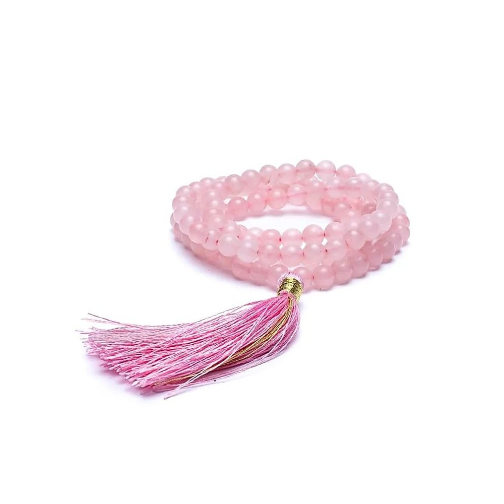 Rose Quartz Prayer Beads, calitate AA, 108 margele + sac de brocart