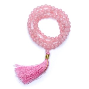 Rose Quartz Prayer Beads, calitate AA, 108 margele + sac de brocart