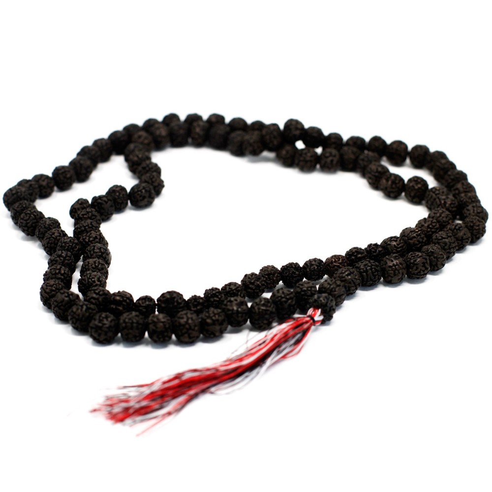 Colar Rudraksha Mala, castanho escuro, 108 contas com borla