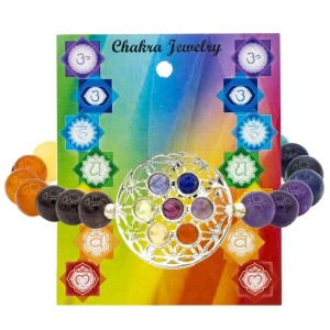 Elastische armband 7 chakra's met levensbloem